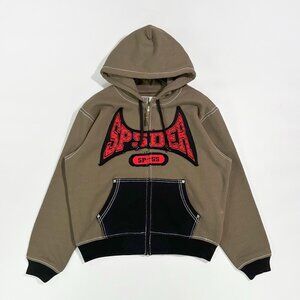 Sp5der Brown And Black Rivet Zip-Up Jacket